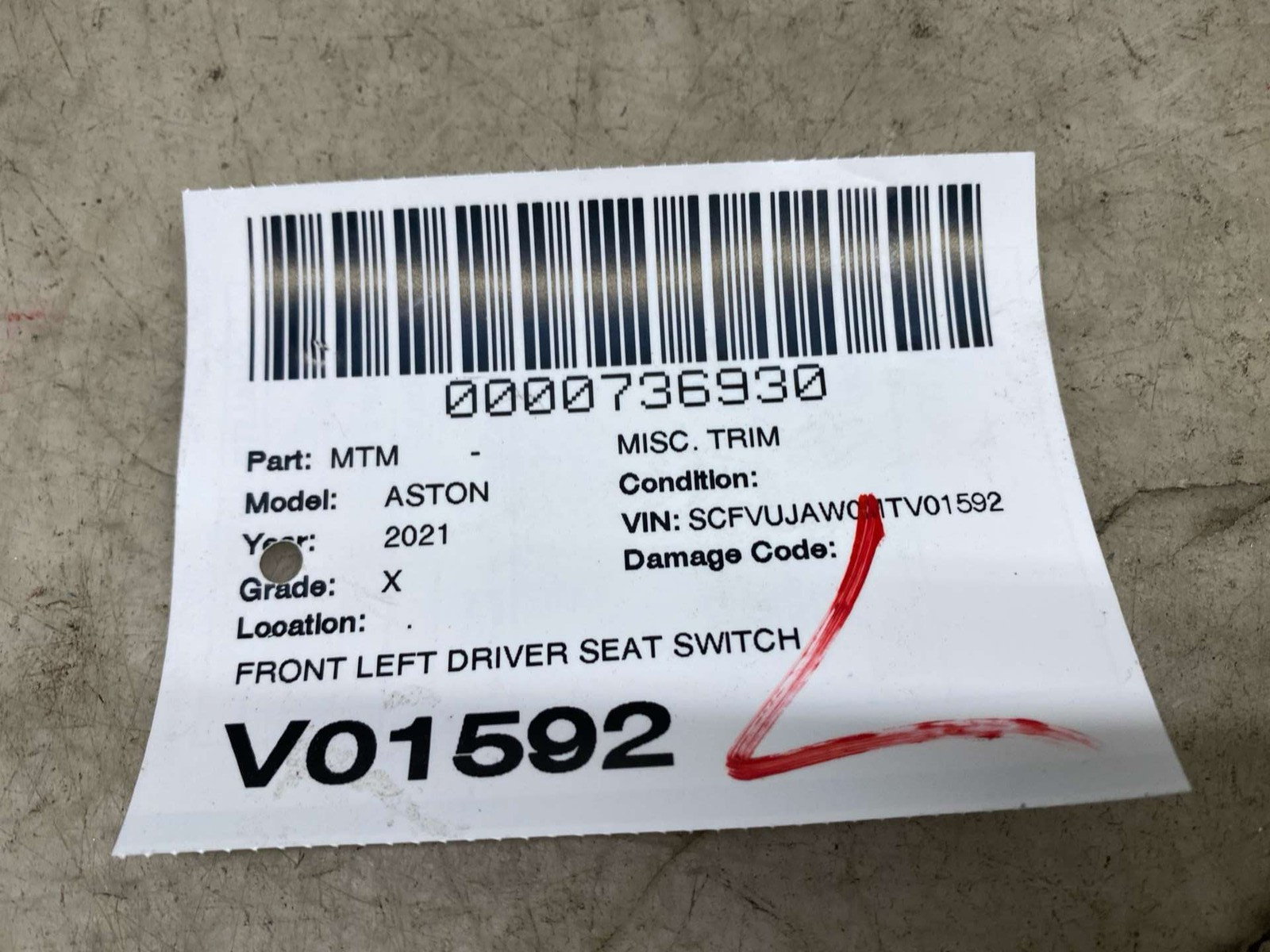 Aston Martin DBX 2020-2024 Front Left Seat switch panel