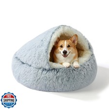 YUDANSI Calming Small Dog Bed and Indoor Cat Bed - Plush Fluffy Hooded Cave N...