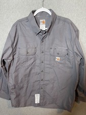 Carhartt Men's XL RG Gray Flame Resistant FR Button Down Casual Work Shirt