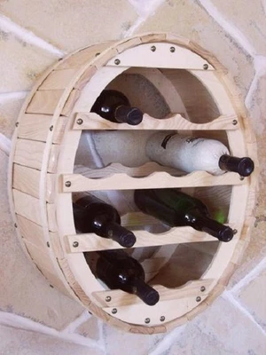 Weinregal Holz Wand Weinfass für 12 Flaschen Natur Wandmontage Wandregal hängend - Bild 1 von 3