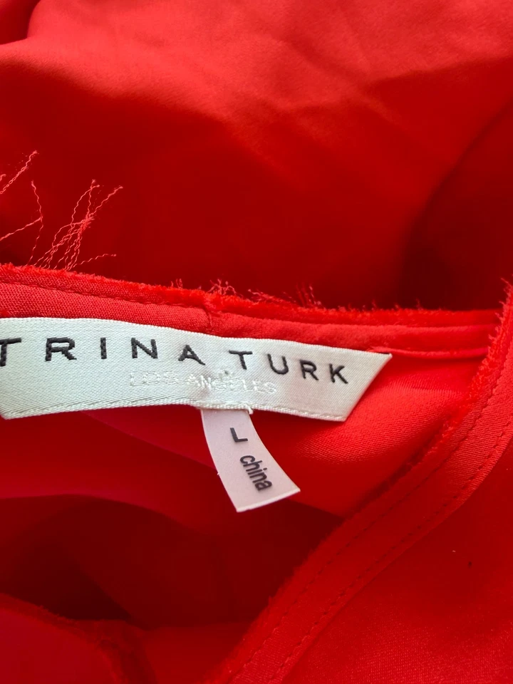 Trina Turk Naranja Cierre Botón 95% Seda Manga Larga Talla Grande Cuello en V Sólido Foto 4 de 4