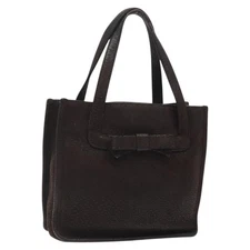 PRADA Hand Bag Leather Brown Silver Auth yk18137