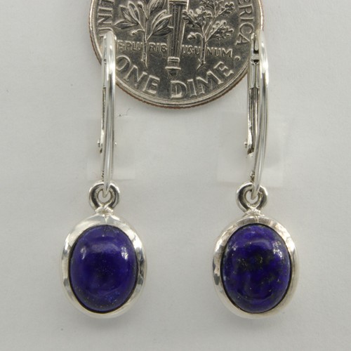 Oval Blue LAPIS LAZULI Dangle Drop Earrings - 925 STERLING SILVER Leverback #30e - Picture 2 of 3