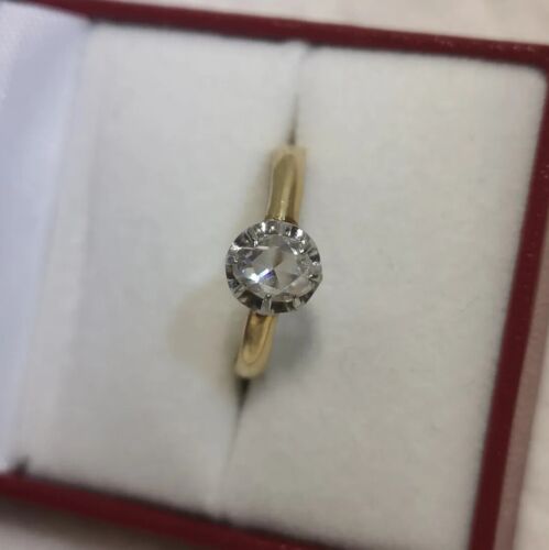 Genuine Antique Rose Cut Diamond Solitaire Ring 18k Platinum - Picture 1 of 10