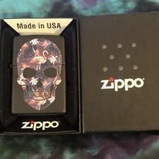 Zippo Windproof Lighter Flamingo Skull Design Matte Black 49771 New In Box