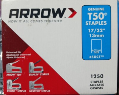 (1250-Pk) Arrow T50 Ceiling Tile Staples Steel 17/32'' 13mm 50CT 