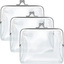 	3 Pieces Clear Coin Purse Transparent Change Purse for Women PVC Kiss-Lock C...