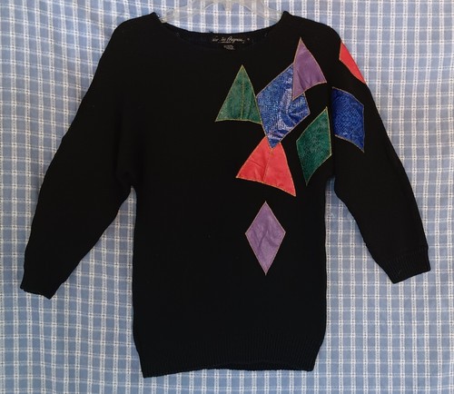 Vintage 1980's Sweater w/leather like patches. Work in Progress Gladys Bagley - Picture 2 of 5