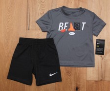 Nike Toddler Boy DRI-FIT T-Shirt Shorts Set Gray, Black, Neon Orange White