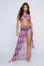 Nasty Gal Tie Dye Plisse Multiway Top & Maxi Skirt Set Size Medium