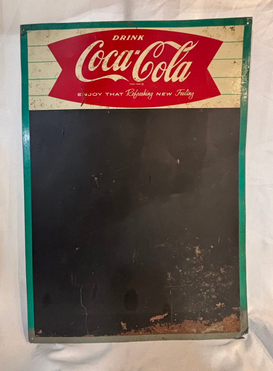 1958–1960s Coca-Cola Fishtail Logo Sign Metal Chalkboard