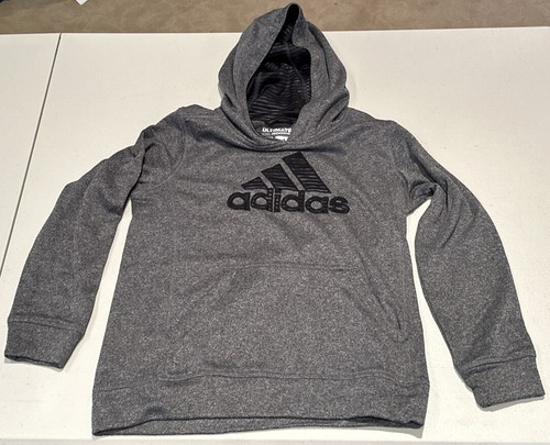 Adidas Ultimate Hoodie Medium 10/12 Youth Boys Gray Navy Climawarm
