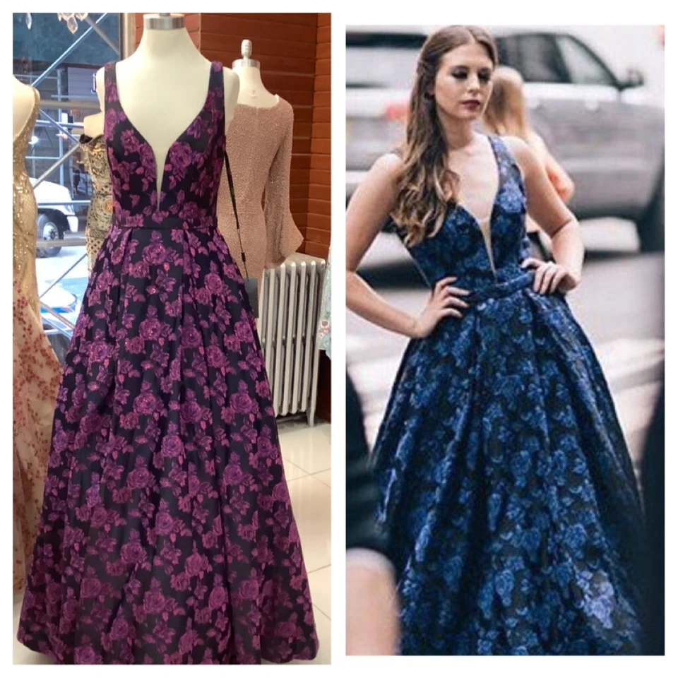 NWT TERANI COUTURE 1822E7266 SATIN BROCADE A-LINE FLORAL GOWN SZ 6,8,10,12,14,16 - Image 2 of 4