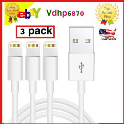 iPhone Charger Cable USB  Heavy Duty ES 5 6 7 8 Plus X For Apple PACK OF 3 Cord 
