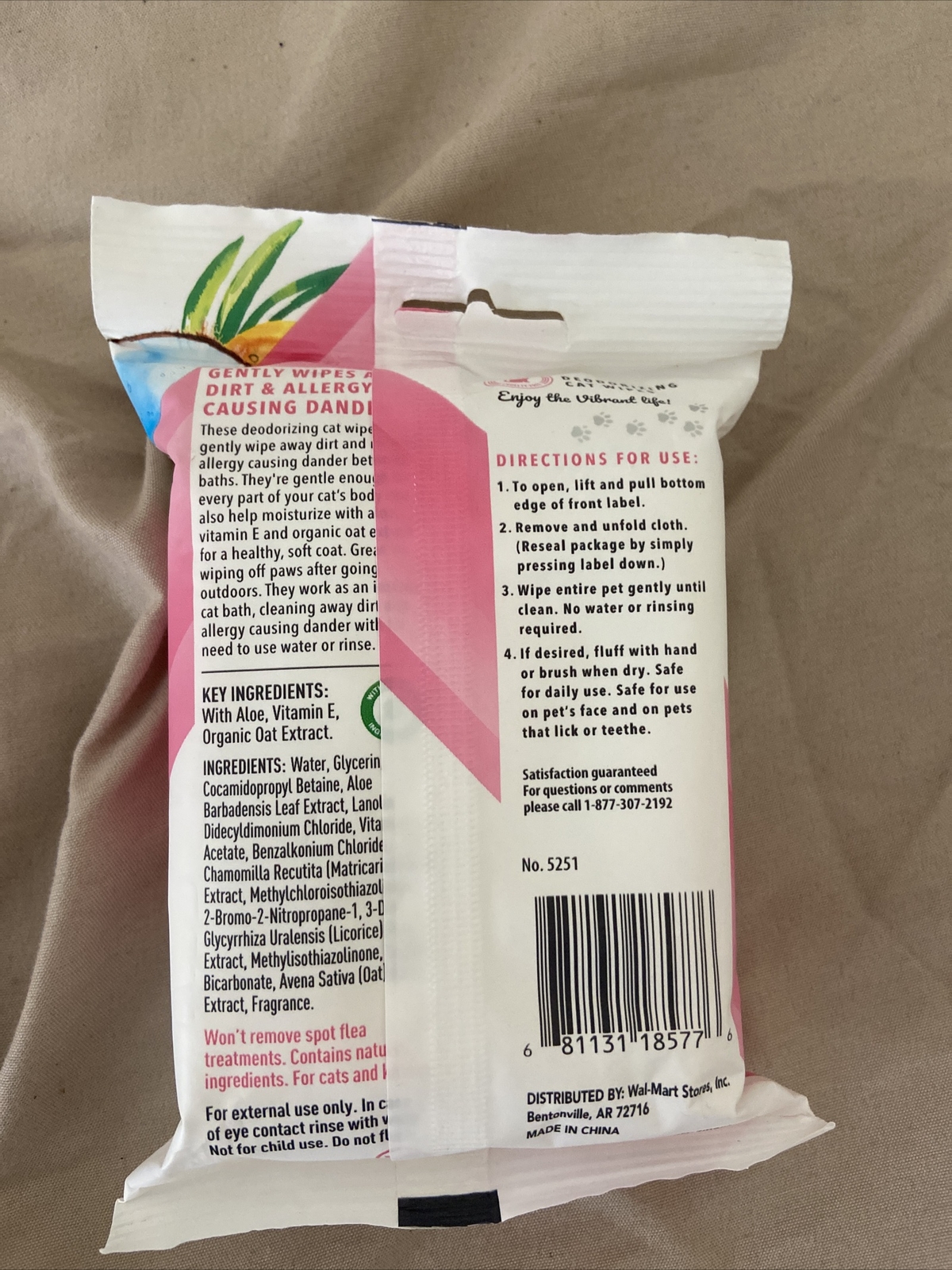 Vibrant Life Vanilla Coconut Deodorizing Wipes for Cats and Kittens