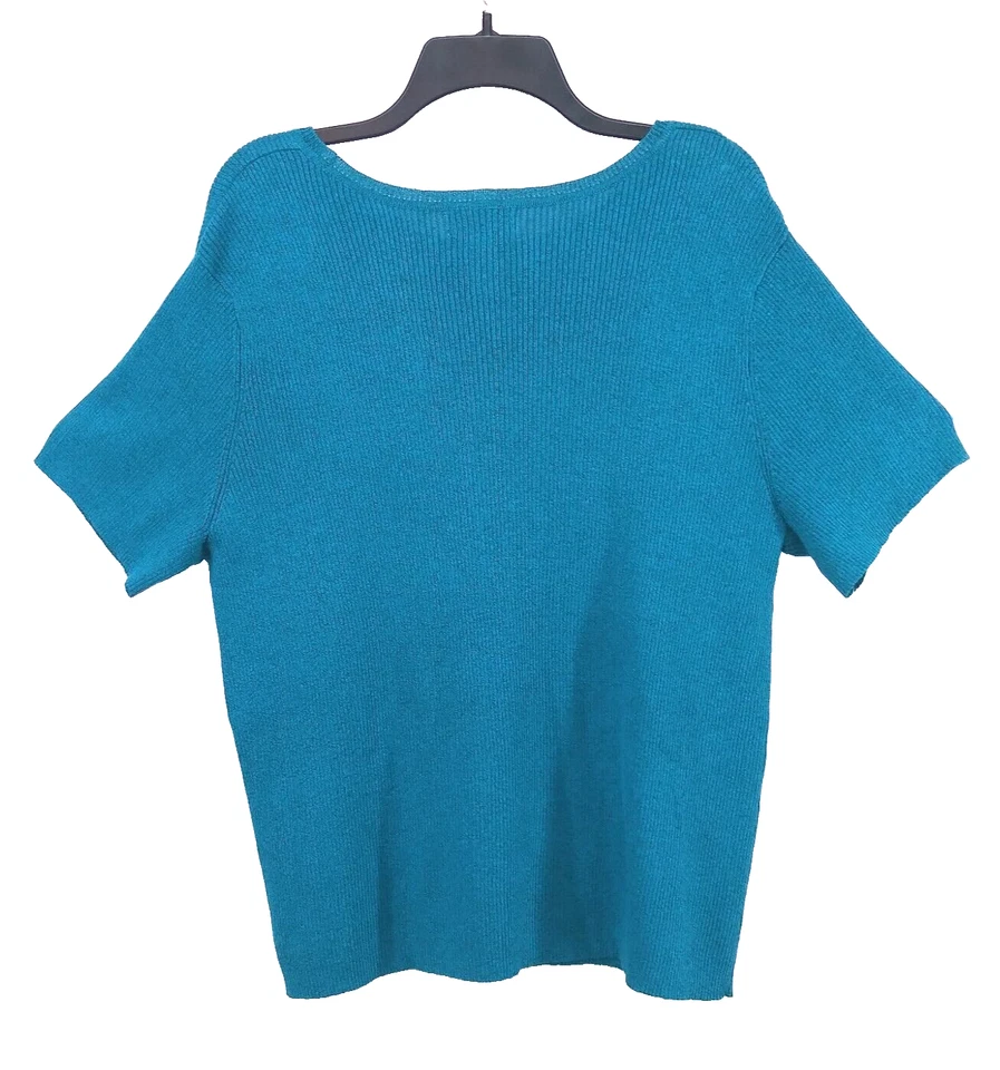 Camisa Covington Mujer Talla 20-22W Verde azulado Manga Corta Cuello Redondo Acanalado Tejido Top Foto 2 de 4