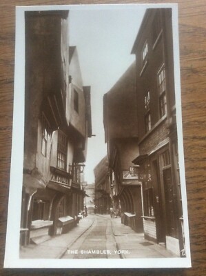 The Shambles York Echt Foto Postkarte JW Collier Shop + Emaille Lyon Tee Schild 