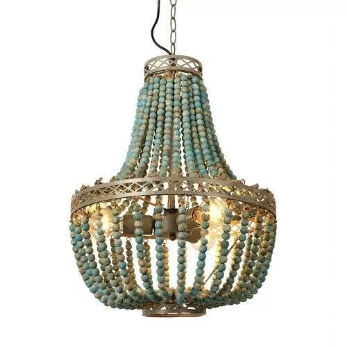 Blau Holzperlen Kronleuchter Pendelleuchte Deckenlampen Deckenlichter