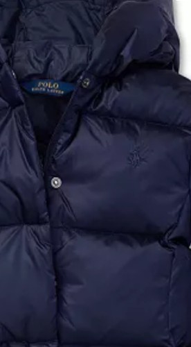 NWT Polo Ralph Lauren Girls Hooded Down Jacket Navy Blue Puffer Long Coast 12/14 - Picture 2 of 4