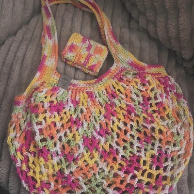 crochet market bag with wallet, cotton