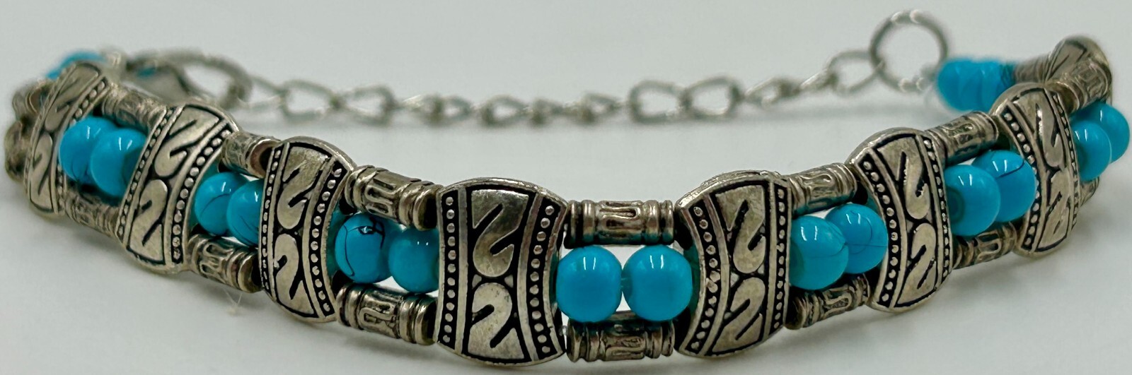 Adjustable Turquoise & Silvertone Bracelet Native… - image 1