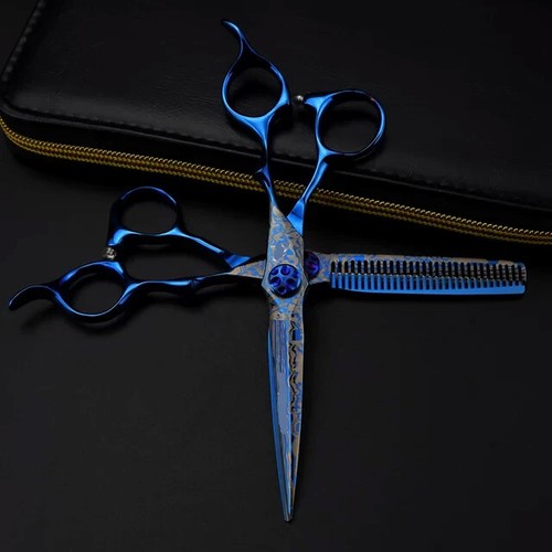 HAIR CUTTING SCISSORS BLUE DAMASCUS PATTERN 6.0'' 440C HAIRDRESSING SCISSORS SET - Picture 4 of 5