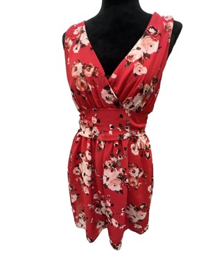 Speechless Dress Women s Large Red Floral Fit Flare Back Cutout