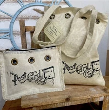 Natural Threads Canvas Postmaster Artsy Tote Bag W/Matching Pouch NWT