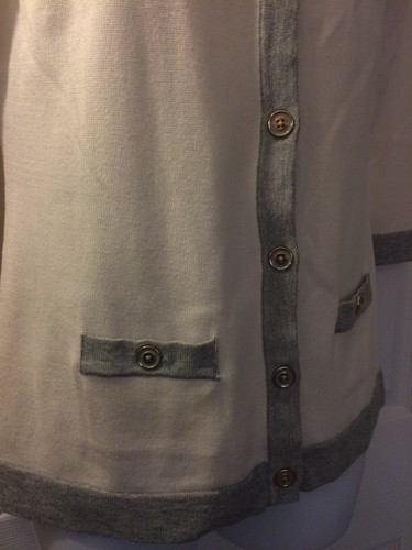 BANANA REPUBLIC Cardigan Sweater Ivory Cream Gray Gold Button 3/4 Slv Sz Small - Picture 5 of 8