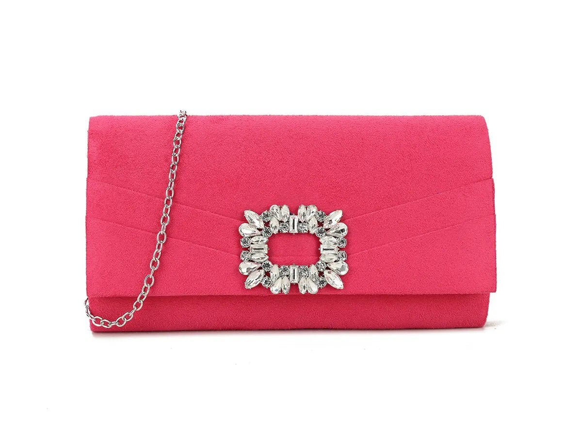 Fuchsia Pink Crystal Embellished Clutch Bag