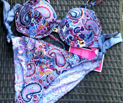 VENICE BEACH PUSH UP Bikini JEANS Bügel herausnehmbare Pads Einlagen 36 B (A/B) 