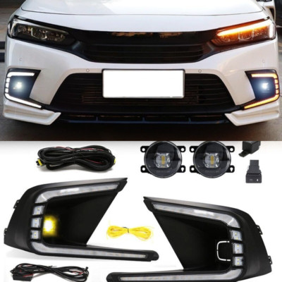 Driving LED DRL Fog Lights Kit For Honda Civic Sedan Hatchback 2022-2024