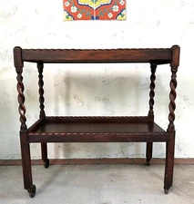 Early 1900s English Arts & Crafts Barley Twist Drinks Cart - Very Good Condition