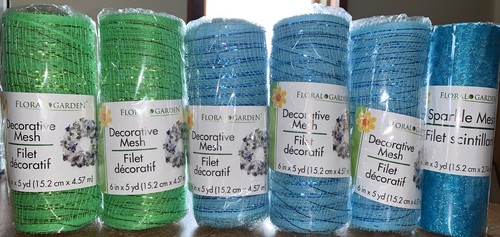 6 Piece Decorative Mesh BRIGHT GREEN, LIGHT BLUE & TEAL SPARKLE 6" X 5yd Fun Lot - Picture 7 of 11