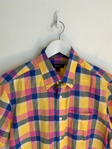 GANT Nantucket Linen shirt M VGC pocket front short sleeve casual check plaid - Picture 2 of 8