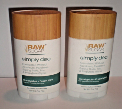 (2) RAW SUGAR SIMPLY DEO DEODORANT EUCALYPTUS FRESH MINT