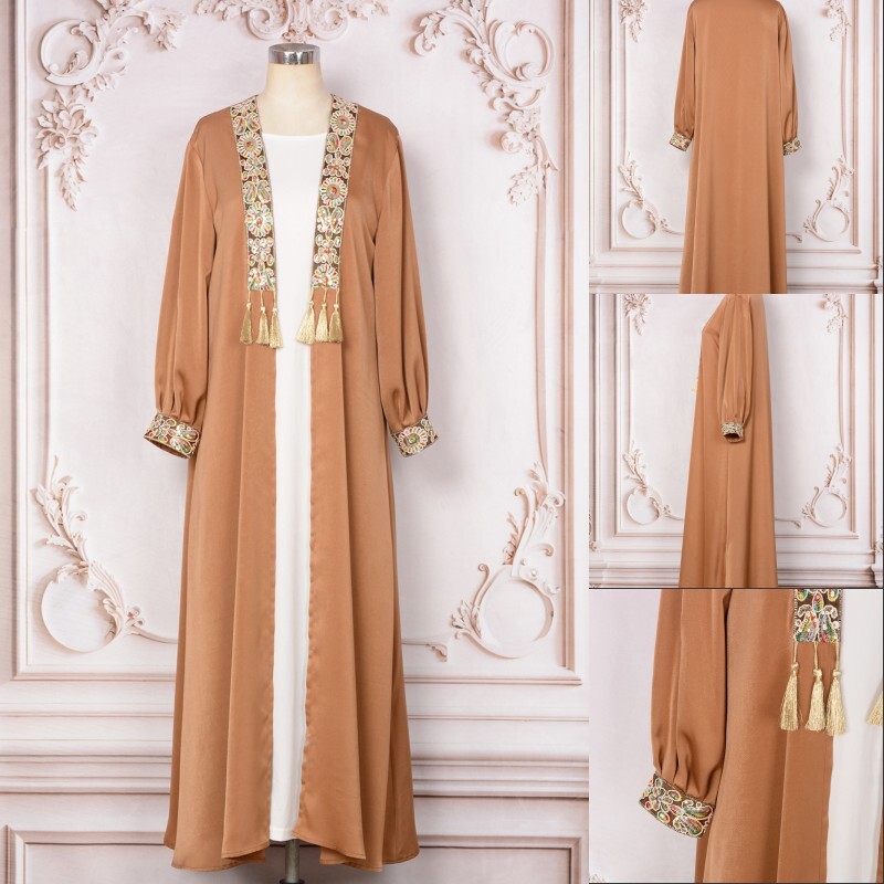 Ramadan Evening Dress Muslim Women's Cardigan Two-Piece Set Tassel Pendant  Robe | eBay