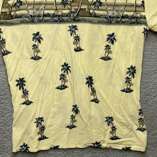 Campia Moda Hawaiian Button Up Shirt Men's Large Yellow Short Sleeve Palm Trees - Picture 7 of 9
