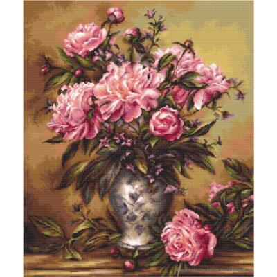 Luca-S Kreuzstichset ''Vase mit Pfingstrosen'', Zählmuster, 34x41cm