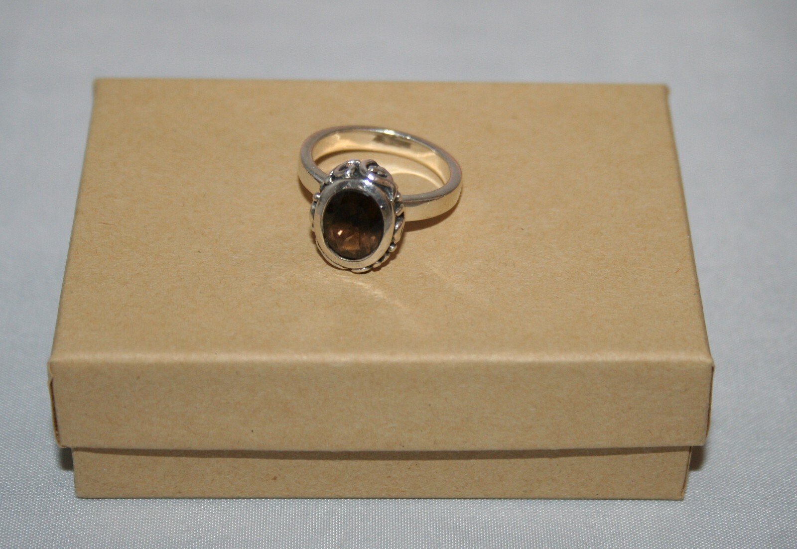 Silpada Sterling Silver Smoky Quartz Oxidized Oval Scroll Ring R1384 Size 8