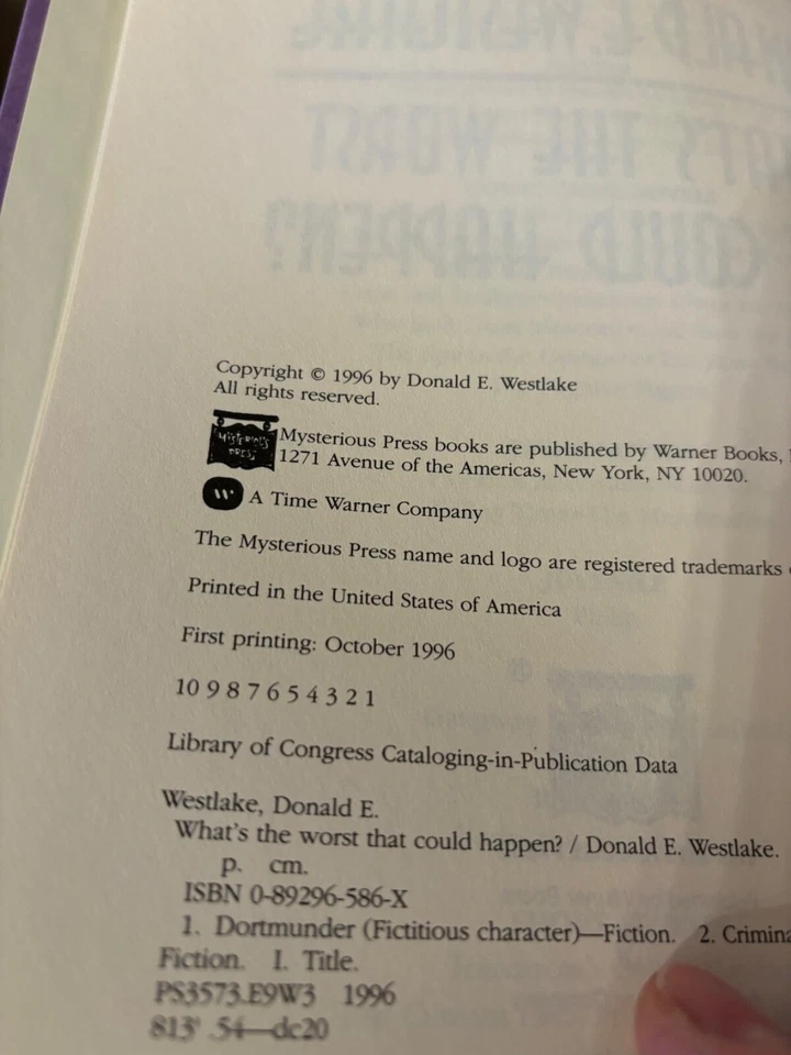 What’s the Worst That Could Happen? Donald E. Westlake. 1st HC Ptg. Fine Unread Foto 4 de 4