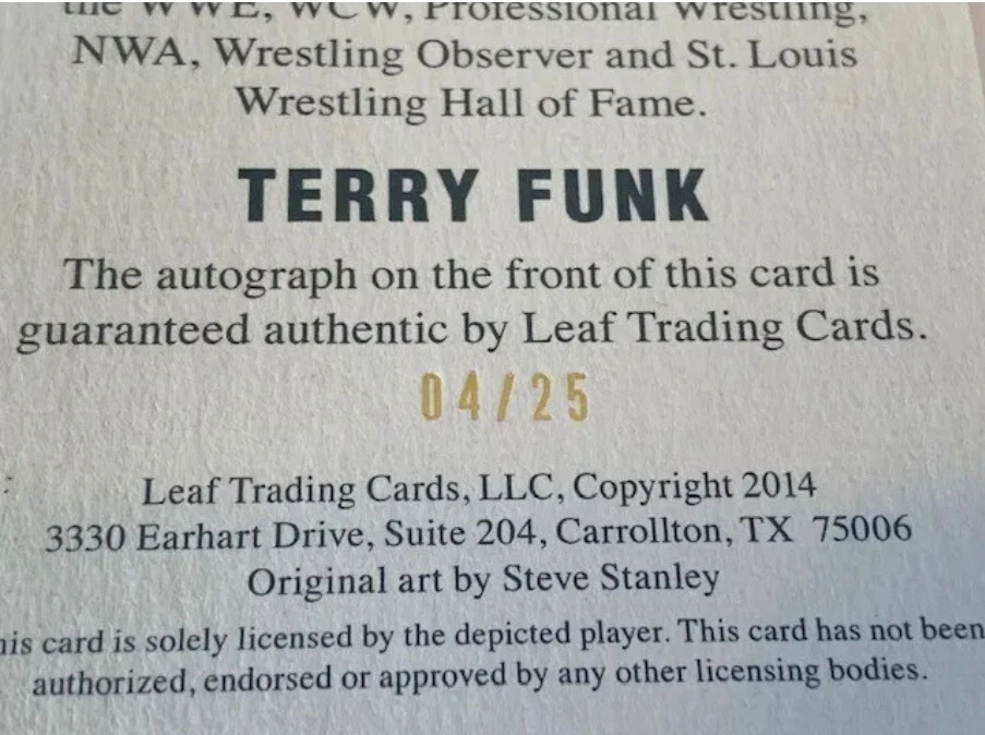 2014 Leaf Originals Wrestling Terry Funk On Card Auto Yellow /25 - Image 3 of 3