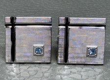 Vintage Swank Brushed Finish Blue Stone White Gold Plated Cuff Links