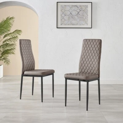 Set of 4 Milan Faux Leather High Back Dining Chairs With Industrial Black Metal - Image 1 of 4