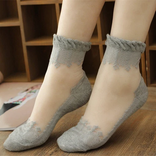 Women Lace Mesh Socks Transparent Thin Crystal Silk Short Ankle Socks Summer - Picture 35 of 38