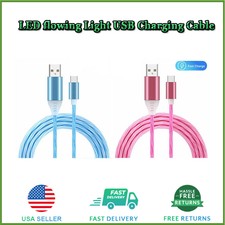 1M LED Flowing Light Up Flash USB Type C Charging Cable Sync Cable For iPhone US