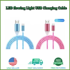 1M LED Flowing Light Up Flash USB Type C Charging Cable Sync Cable For iPhone US