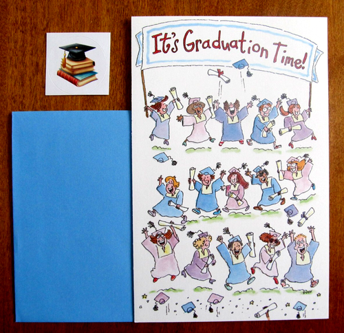 NOS Gallant Graduation Greeting Card, Env. & Seal - Graduates Holding Diplomas