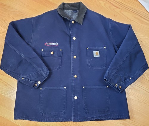 Vintage Carhartt CB102 Blanket Lined Blue Chore Jacket Men’s 3XL XXXL Workwear