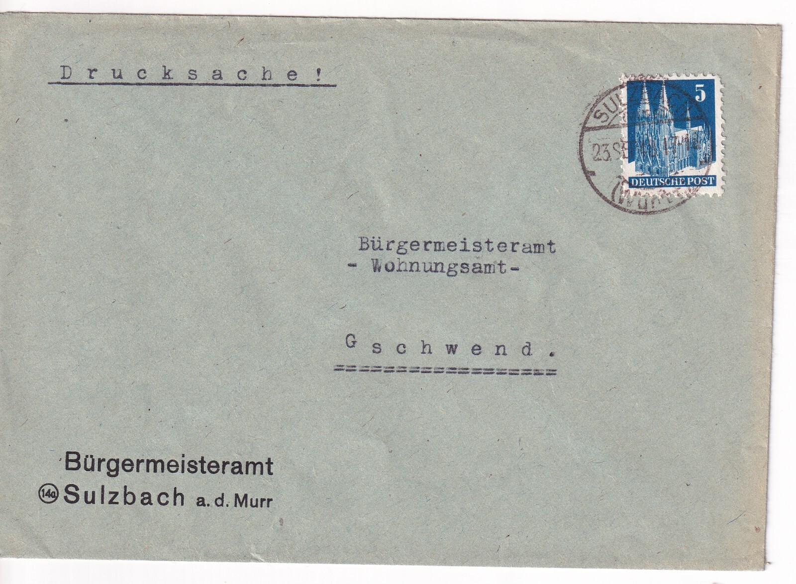 Bizone/Bauten, 75wg, nachverw. Sulzbach 23. SEPT 48